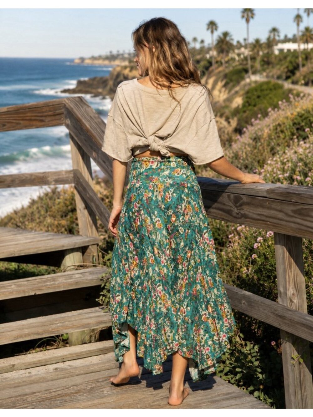 Natural Life Convertible Skirt Dress L/XL Floral Smocked Tiered Boho Flowy - Picture 3 of 12